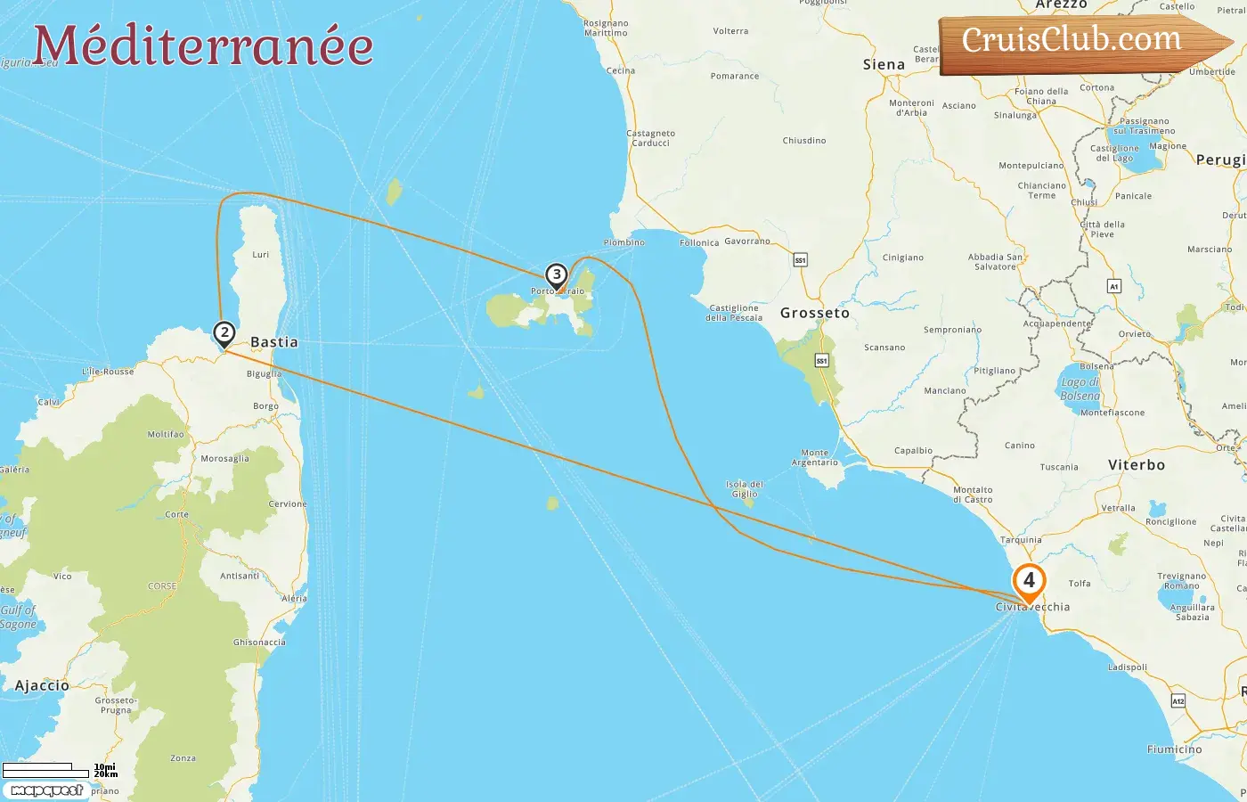 Croisière en Méditerranée depuis Civitavecchia à bord du navire Royal Clipper avec des visites en Italie et en France pendant 4 jours