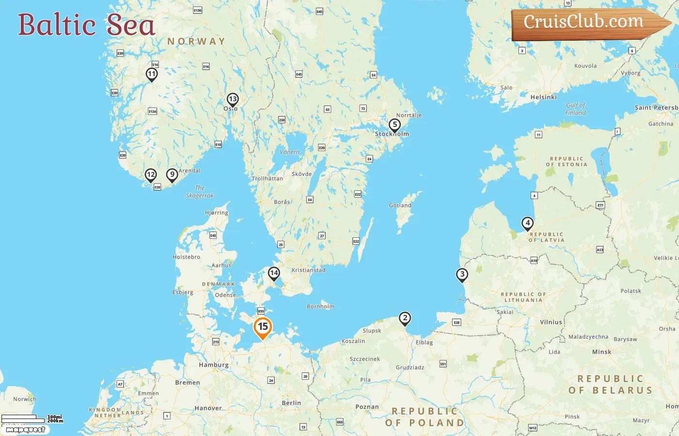 Baltic Sea Discovery Cruise on MSC Magnifica, departing from Warnemünde, with stops in Germany, Poland, Lithuania, Latvia, Sweden, Denmark, and Norway for 15 days