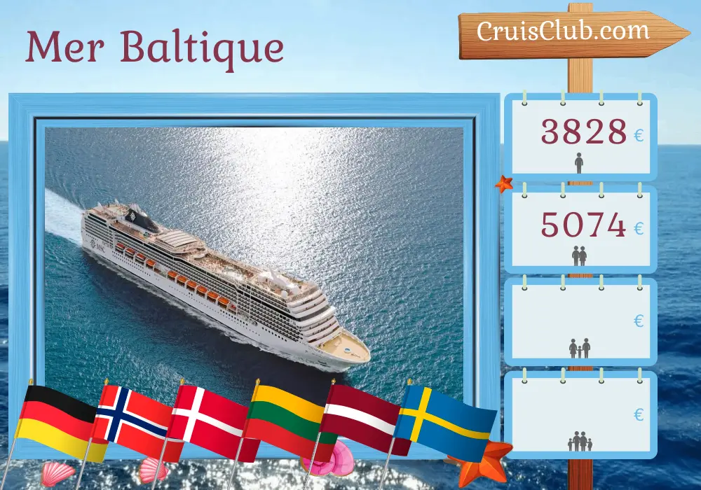 Croisière dans la mer Baltique au départ de Warnemünde à bord du navire MSC Magnifica avec escales en Allemagne, en Norvège, au Danemark, en Pologne, en Lituanie, en Lettonie et en Suède pendant 15 jours