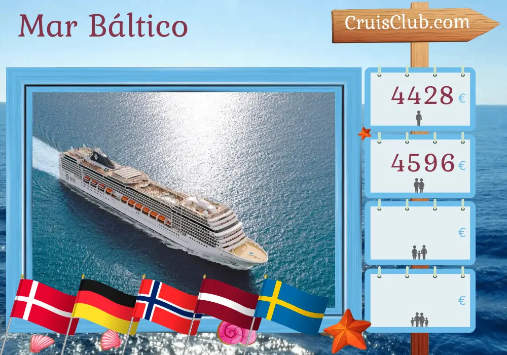Crucero en el Mar Báltico desde Copenhague a bordo del barco MSC Magnifica con visitas a Dinamarca, Alemania, Noruega, Letonia y Suecia durante 15 días