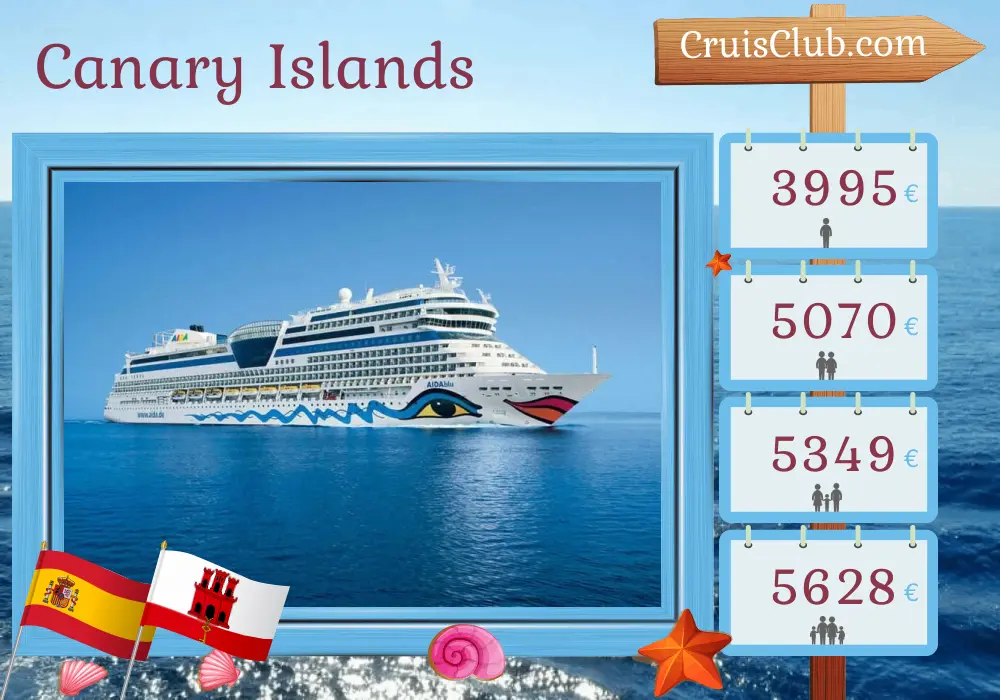 Cruise in the Canary Islands from Barcelona to Puerto del Rosario aboard AIDAblu ship with visits to Spain and Gibraltar for 13 days