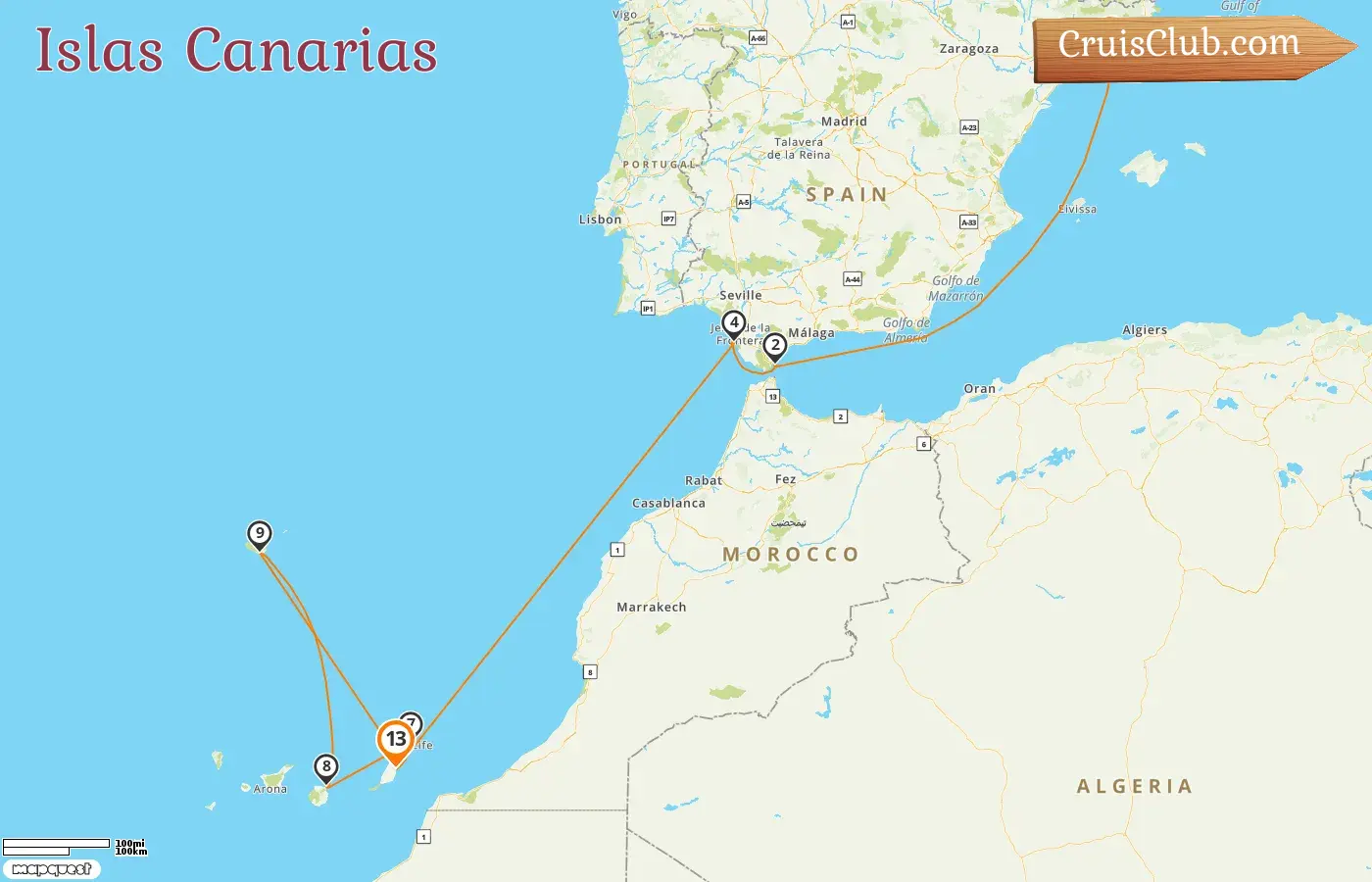 Crucero por las Islas Canarias de Barcelona a Puerto del Rosario a bordo del barco AIDAblu con visitas a España y Gibraltar durante 13 días