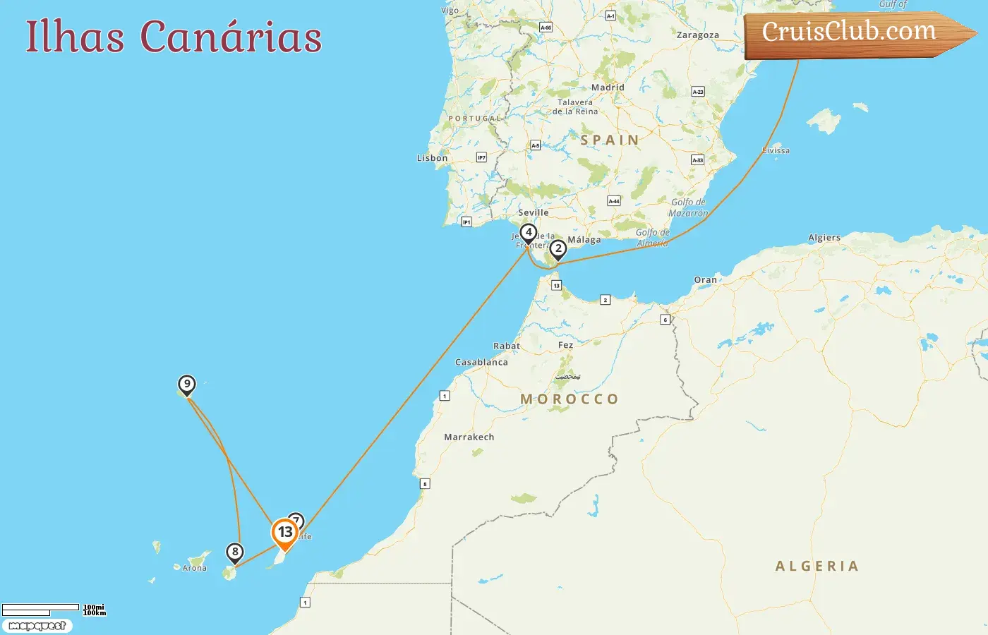 Cruzeiro nas Ilhas Canárias de Barcelona para Puerto del Rosario a bordo do navio AIDAblu com visitas à Espanha e Gibraltar por 13 dias