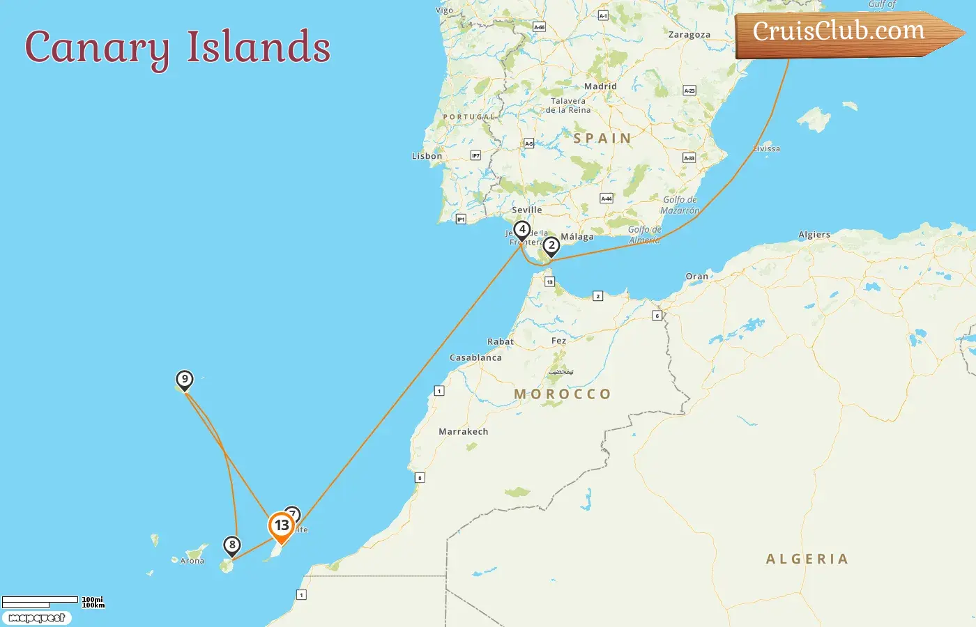 Cruise in the Canary Islands from Barcelona to Puerto del Rosario aboard AIDAblu ship with visits to Spain and Gibraltar for 13 days