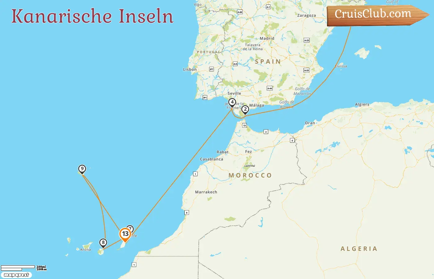 Kreuzfahrt in den Kanarischen Inseln von Barcelona nach Puerto del Rosario an Bord des AIDAblu-Schiffs mit Besuchen in Spanien und Gibraltar für 13 Tage