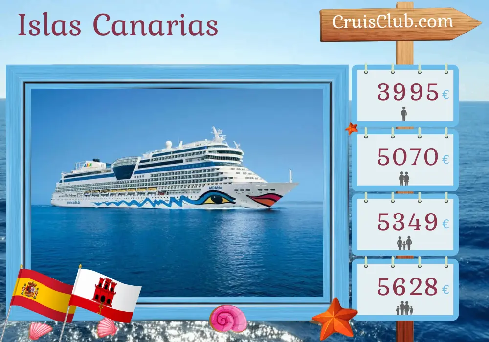 Crucero por las Islas Canarias de Barcelona a Puerto del Rosario a bordo del barco AIDAblu con visitas a España y Gibraltar durante 13 días