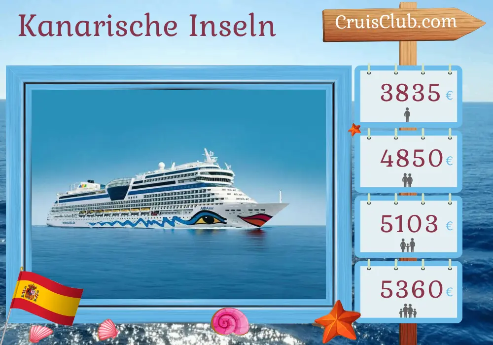 Kreuzfahrt auf den Kanarischen Inseln von Las Palmas nach Puerto del Rosario an Bord des Schiffes AIDAmar mit Besuchen in Spanien und Marokko für 13 Tage