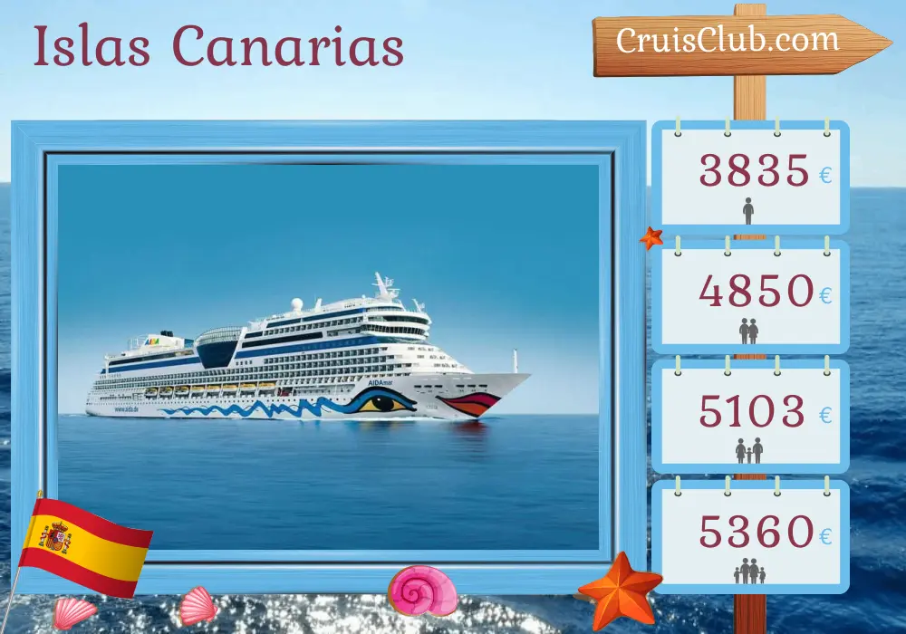 Crucero por las Islas Canarias de Las Palmas a Puerto del Rosario a bordo del barco AIDAmar con visitas a España y Marruecos por 13 días