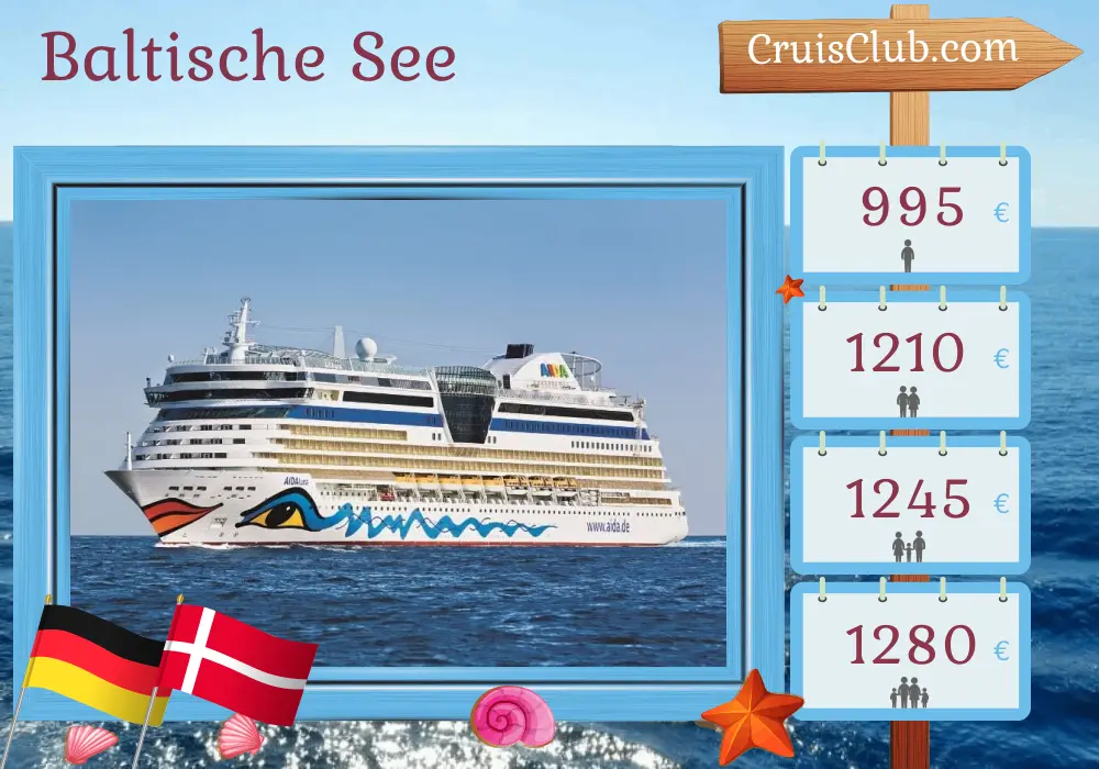 Kreuzfahrt in der Ostsee ab Warnemünde an Bord des Schiffes AIDAluna mit Besuchen in Deutschland und Dänemark für 4 Tage