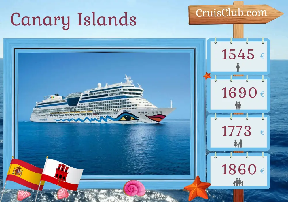 Cruise in the Canary Islands from Barcelona to Las Palmas aboard AIDAblu ship with visits to Spain and Gibraltar for 8 days