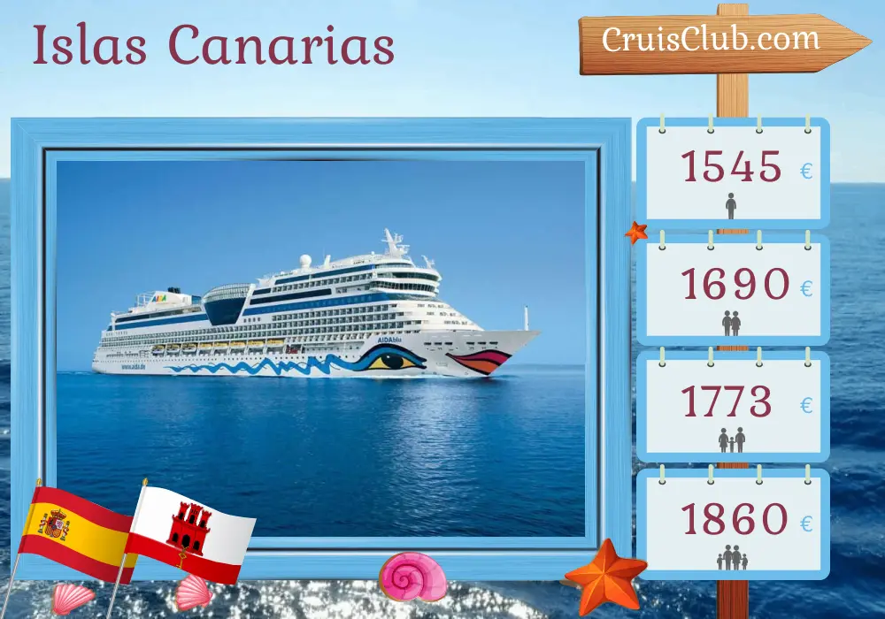 Crucero por las Islas Canarias de Barcelona a Las Palmas a bordo del barco AIDAblu con visitas a España y Gibraltar durante 8 días