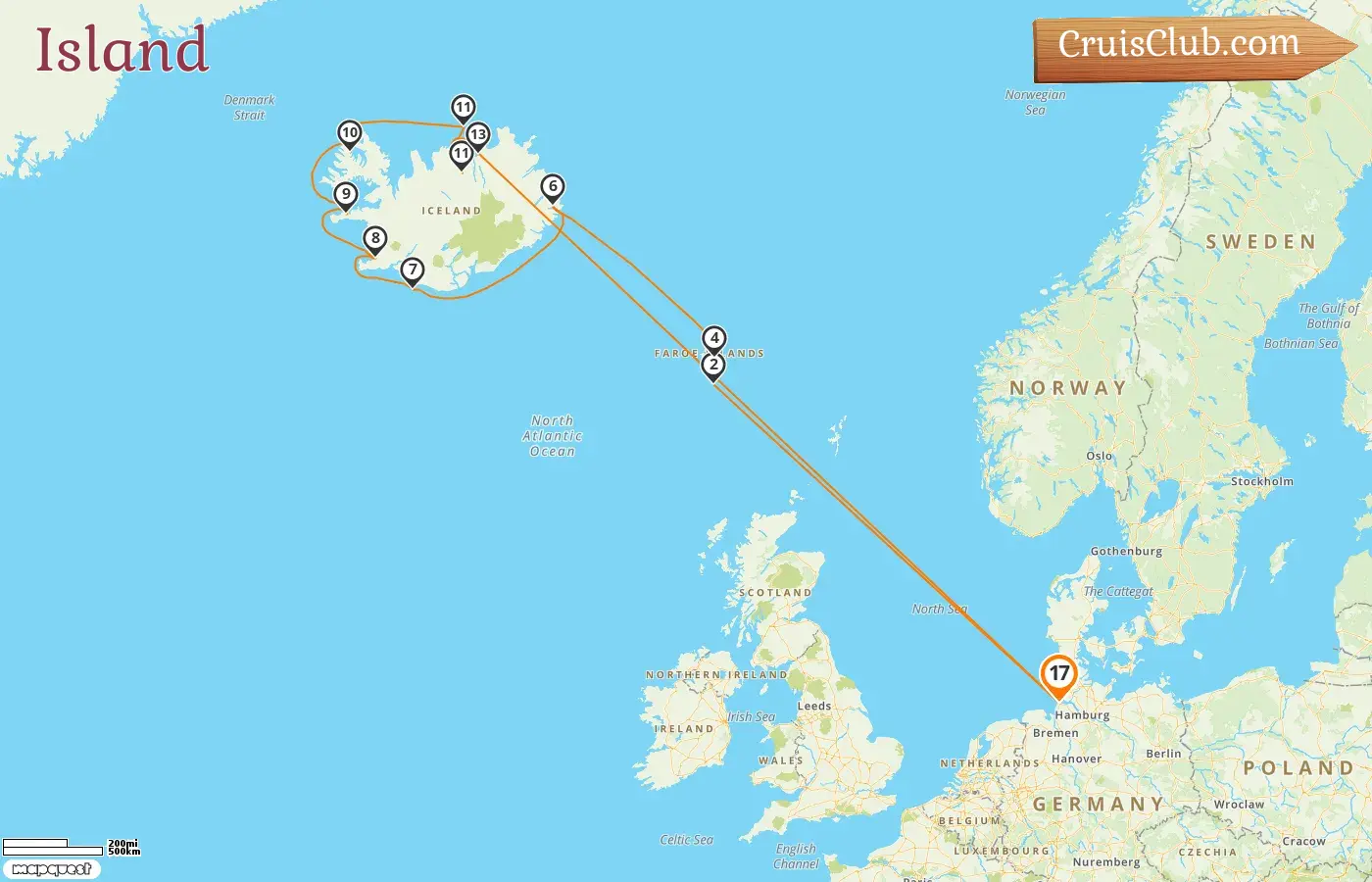 Kreuzfahrt in Island ab Cuxhaven an Bord des MS Deutschland-Schiffs mit Besuchen in Deutschland, den Färöer-Inseln und Island für 17 Tage