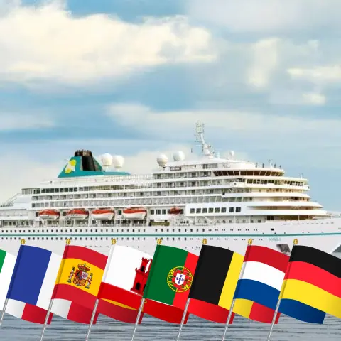 Kreuzfahrt in Westeuropa von Savona nach Bremerhaven an Bord des Schiffes Amera mit Besuchen in Italien, Frankreich, Spanien, Gibraltar, Portugal, Belgien, den Niederlanden und Deutschland für 18 Tage