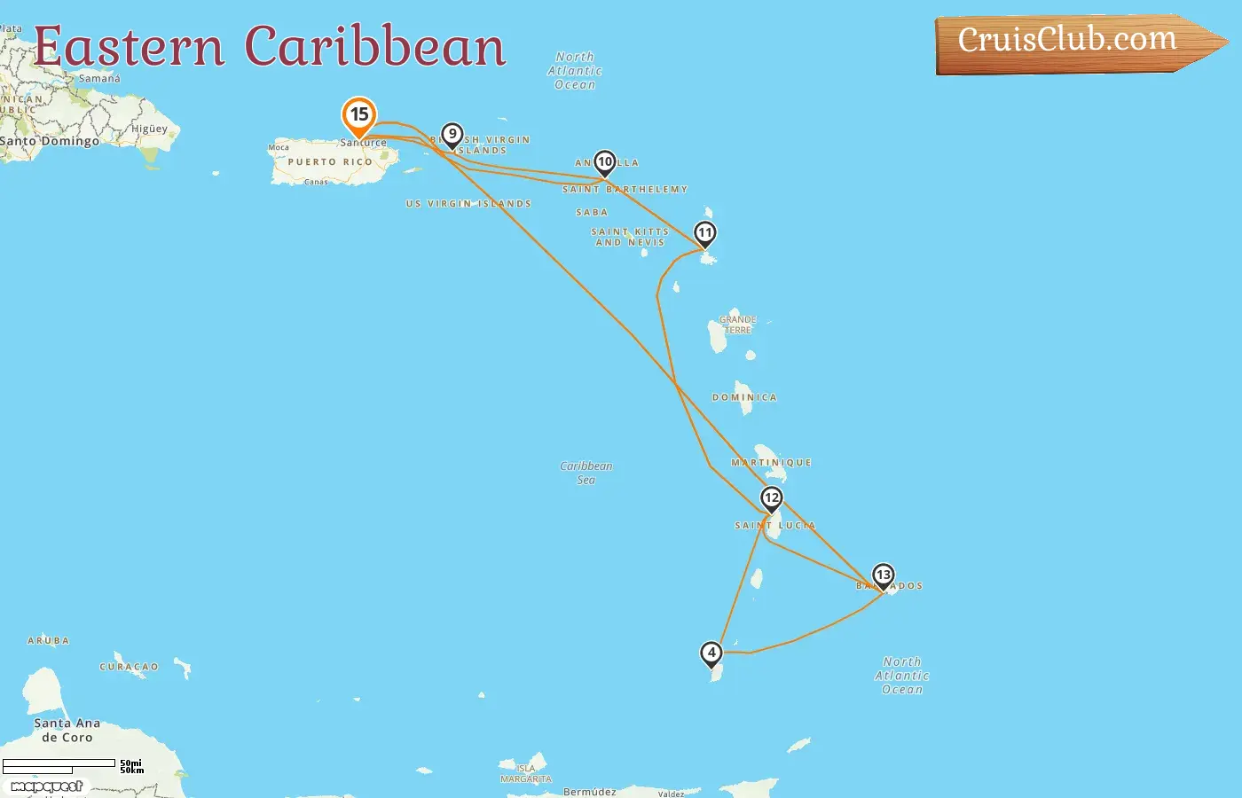 Cruise in the Eastern Caribbean from Saint John aboard Crown Princess ship with visits to Puerto Rico, Barbados, and Grenada for 15 days