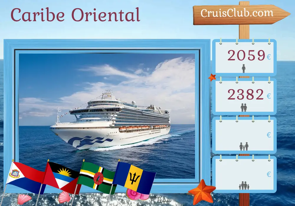 Cruzeiro no Caribe Oriental a partir de Saint John a bordo do navio Crown Princess com visitas a Porto Rico, Dominica e Barbados por 8 dias