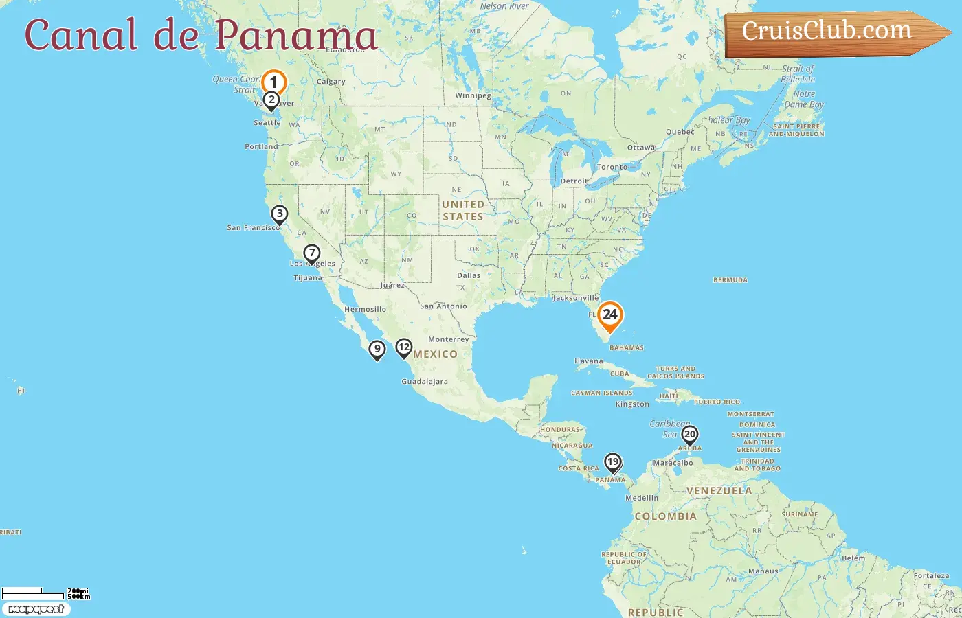 Croisière dans le canal de Panama de Vancouver à Fort Lauderdale à bord du navire Star Princess avec des visites au Canada, aux États-Unis, au Mexique, au Panama et à Aruba pendant 24 jours