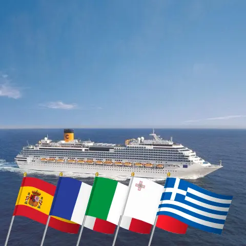 Mittelmeer-Kreuzfahrt von Barcelona nach Piräus an Bord des Costa Fascinosa-Schiffs mit Stopps in Spanien, Frankreich, Italien, Tunesien, Malta und Griechenland für 13 Tage