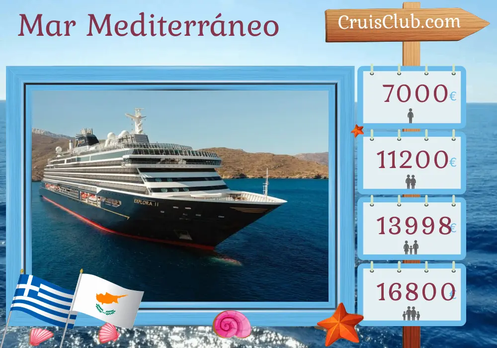 Crucero por el Mediterráneo desde El Pireo a bordo del barco EXPLORA II con visitas a Grecia, Turquía y Chipre durante 11 días