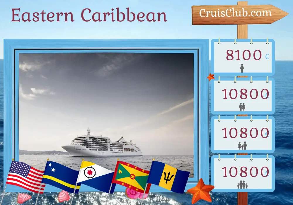 Cruise in the Eastern Caribbean from Miami to Bridgetown aboard Silver Spirit ship with visits to USA, Puerto Rico, Saint Barthélemy, Curaçao, Grenada, Saint Vincent and the Grenadines, and Barbados for 13 days