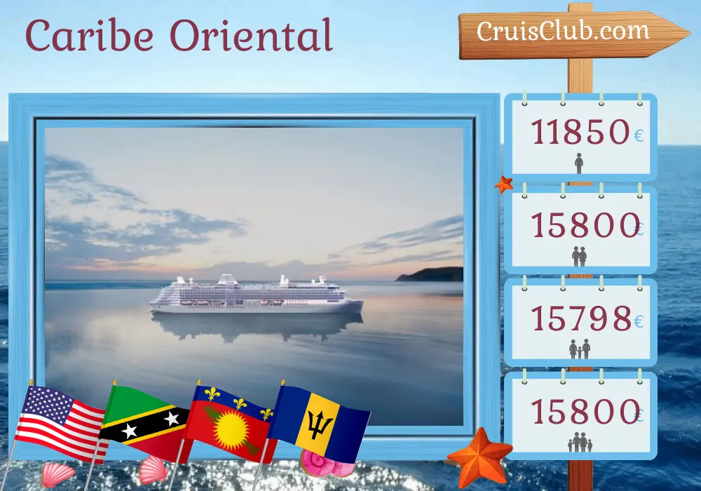 Crucero por el Caribe Oriental de Miami a Bridgetown a bordo del barco Silver Ray con visitas a EE. UU., Puerto Rico, San Cristóbal y Nieves, San Bartolomé, Guadalupe, San Vicente y las Granadinas y Barbados durante 13 días