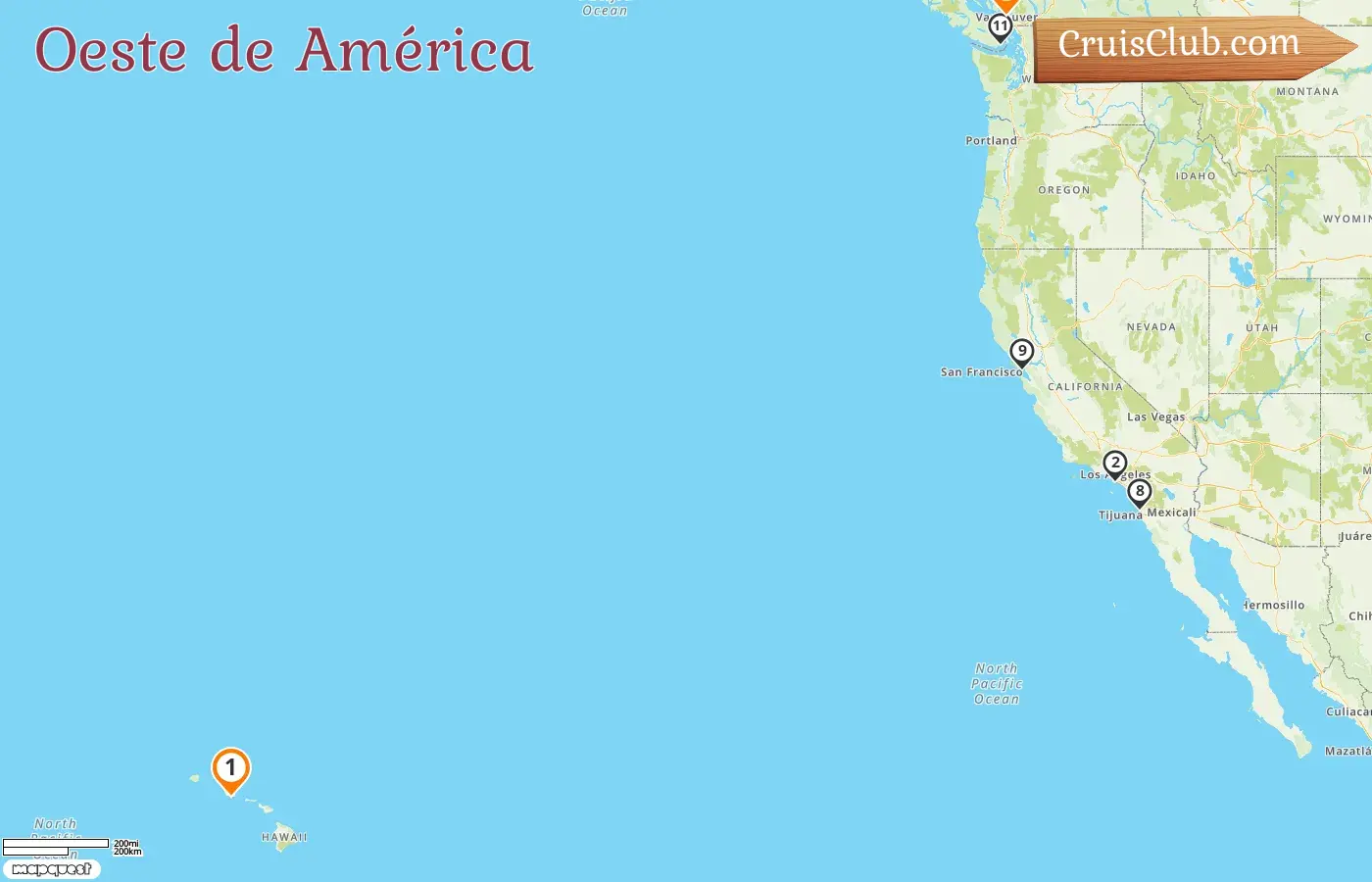 Crucero en el oeste de América de Honolulu a Vancouver a bordo del barco Royal Princess con visitas a EE. UU. y Canadá durante 13 días