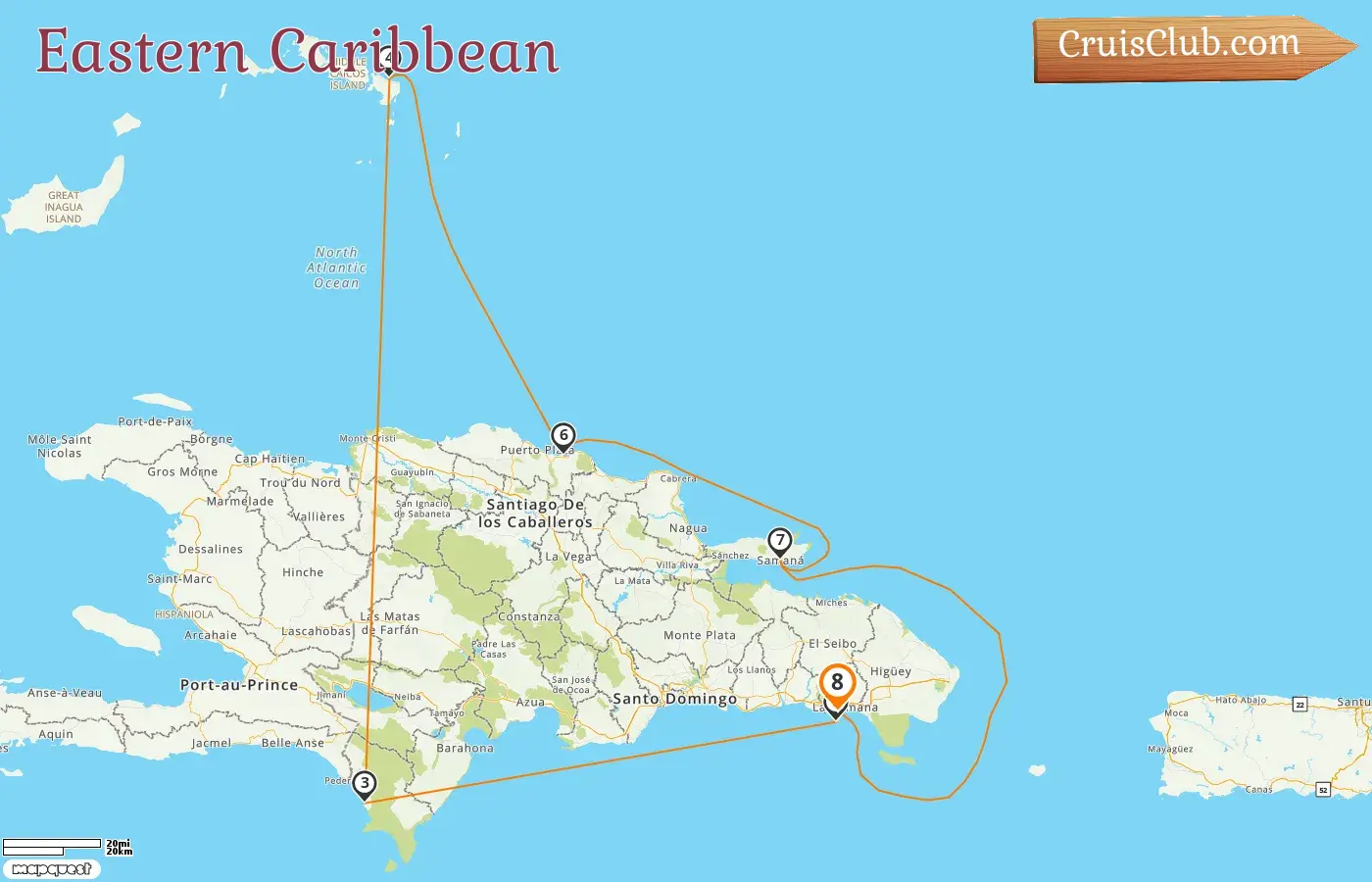 Cruise in the Eastern Caribbean from La Romana aboard Costa Pacifica ship with visits to Dominican Republic for 8 days