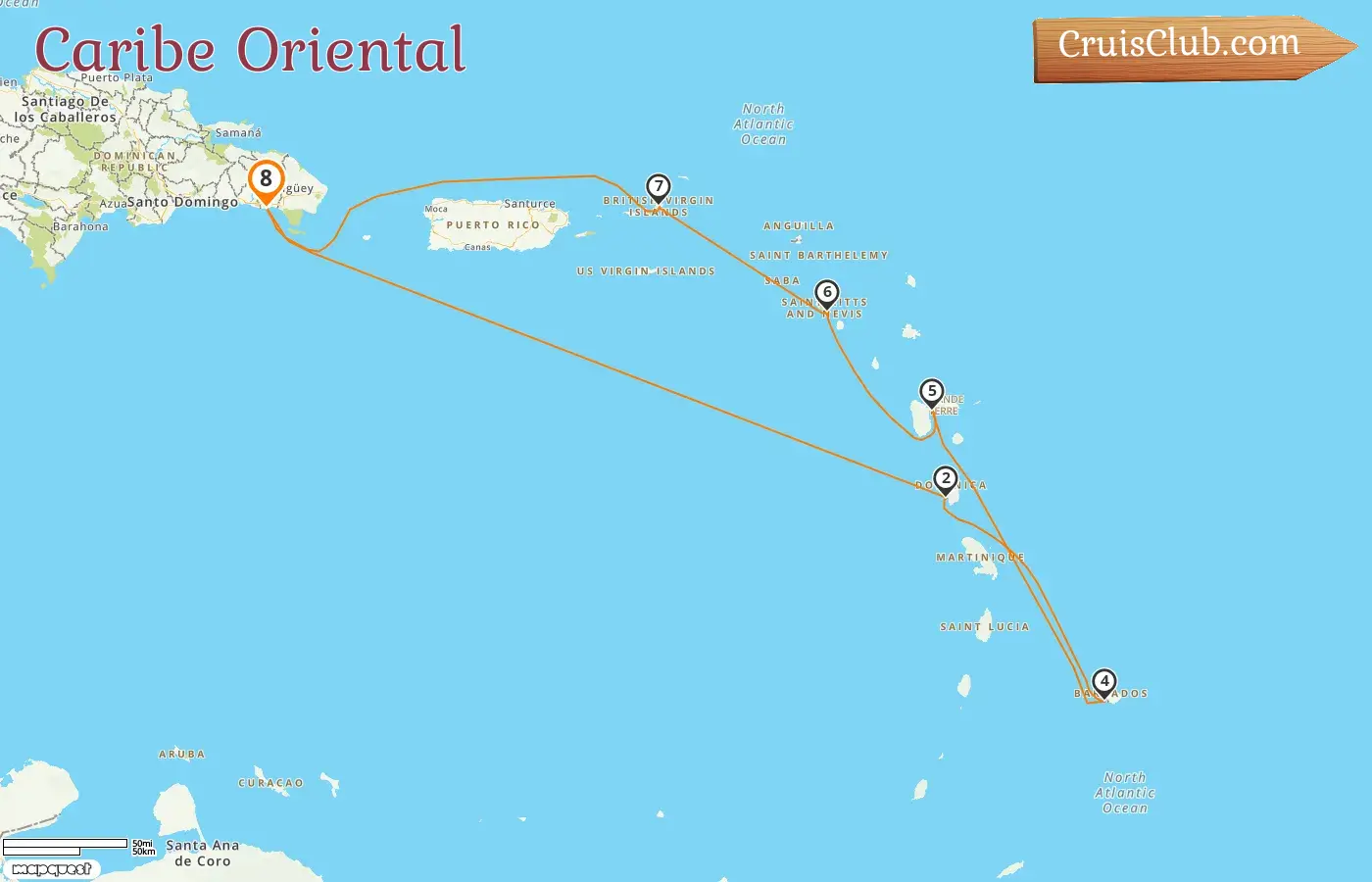 Crucero por el Caribe Oriental desde La Romana a bordo del barco Costa Pacifica con visitas a Barbados y Guadalupe durante 8 días