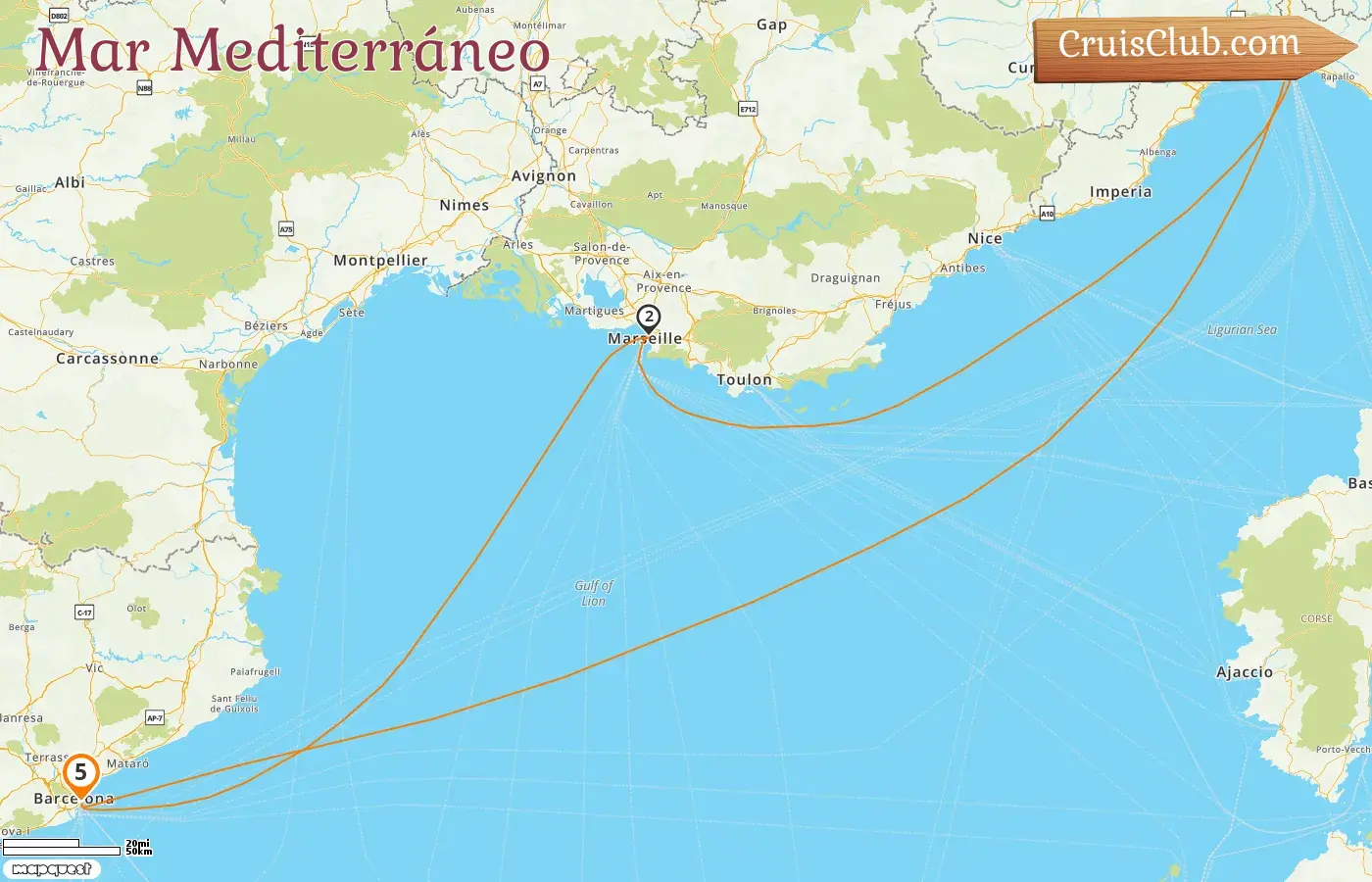 Crucero por el Mediterráneo desde Barcelona a bordo del barco MSC Splendida con visitas a España, Francia e Italia por 5 días