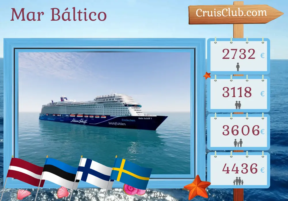 Cruzeiro no Mar Báltico de Kiel a bordo do navio Mein Schiff 7 com visitas à Letônia, Estônia, Finlândia e Suécia por 8 dias