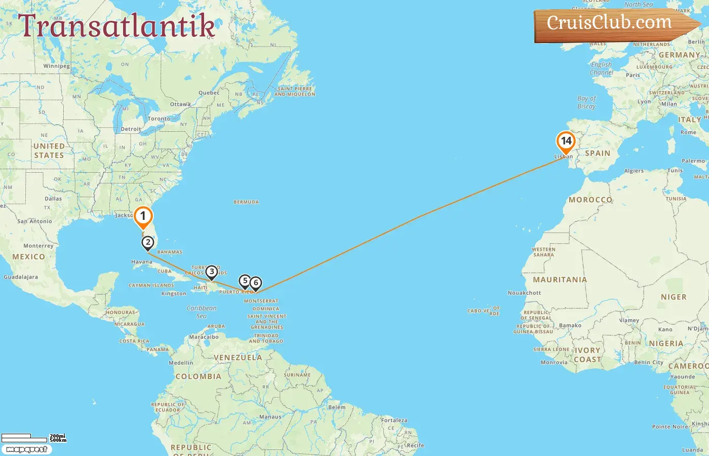 Kreuzfahrt über den Atlantik von Tampa nach Lissabon an Bord des Schiffes Norwegian Star mit Stopps in den USA und der Dominikanischen Republik für 14 Tage