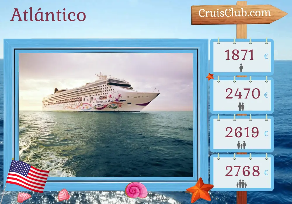 Crucero en el Transatlántico de Tampa a Lisboa a bordo del barco Norwegian Star con visitas a Estados Unidos y República Dominicana por 14 días