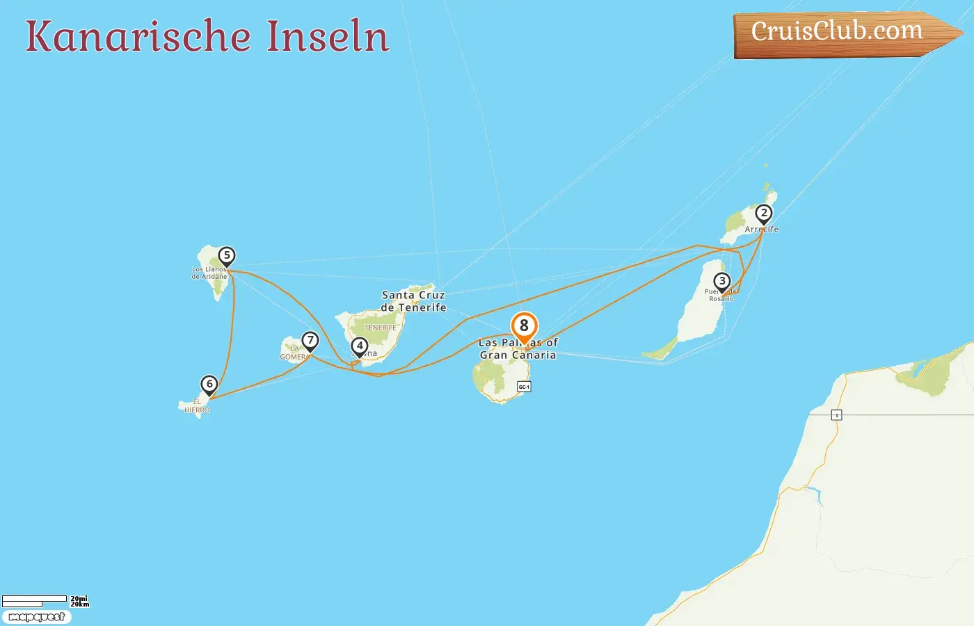 Kreuzfahrt auf den Kanarischen Inseln ab Las Palmas an Bord des Schiffes Le Lapérouse mit Besuchen in Spanien für 8 Tage