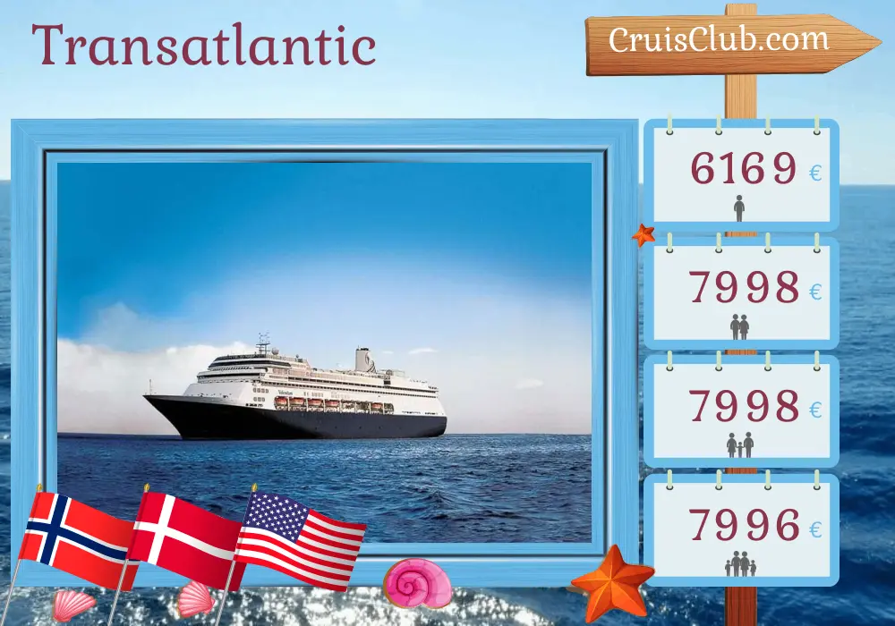 Cruise in the Transatlantic from Rotterdam to Fort Lauderdale aboard Volendam ship with visits to Norway, Denmark, Puerto Rico, and USA for 20 days