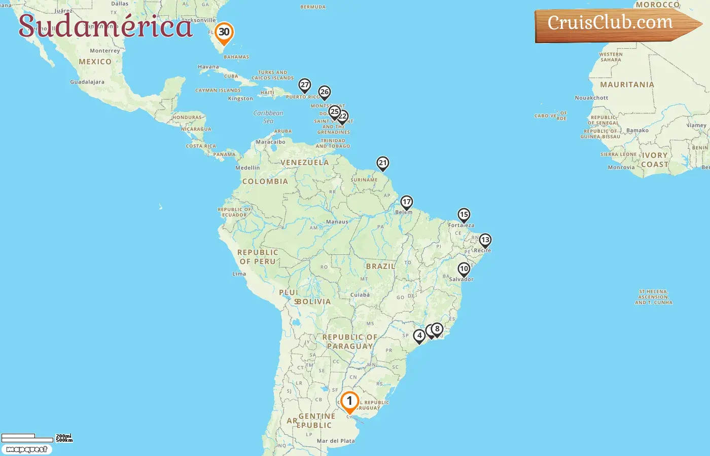 Crucero en Sudamérica de Buenos Aires a Fort Lauderdale a bordo del barco Zaandam con visitas a Argentina, Brasil, Guayana Francesa, Barbados, Puerto Rico y EE. UU. por 30 días