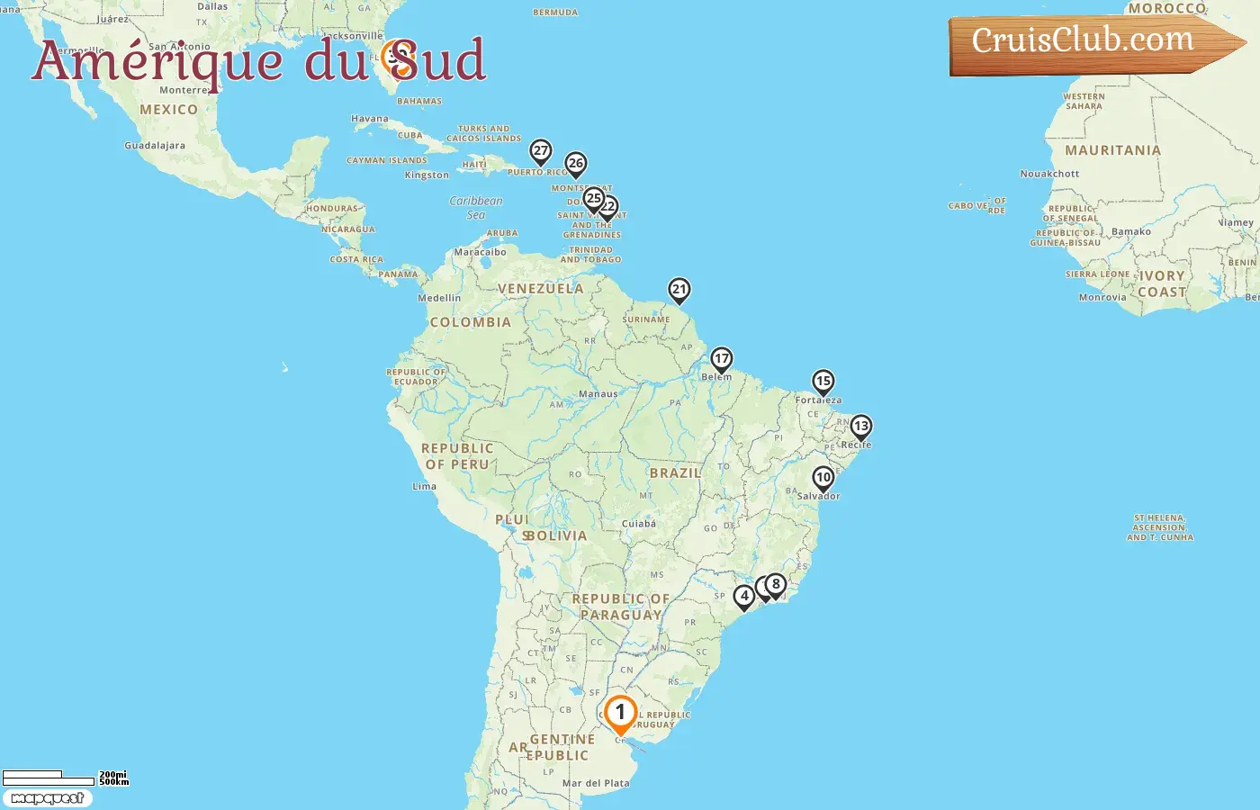 Croisière en Amérique du Sud de Buenos Aires à Fort Lauderdale à bord du navire Zaandam avec visites en Argentine, au Brésil, en Guyane française, à la Barbade, à Porto Rico et aux États-Unis pendant 30 jours