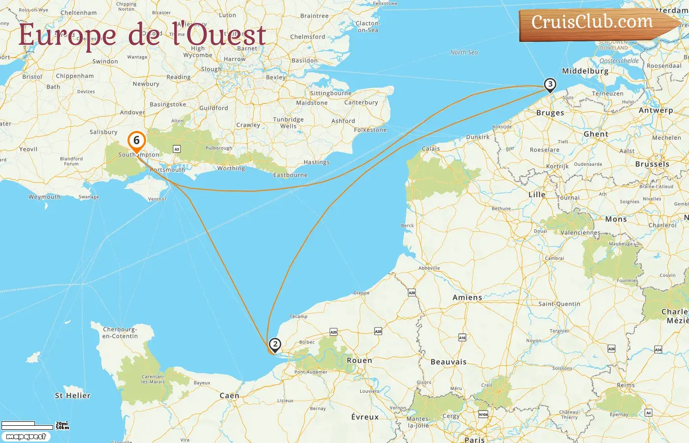 Croisière dans l`ouest de l`Europe au départ de Southampton à bord du navire Queen Anne avec des visites en France et en Belgique pendant 6 jours