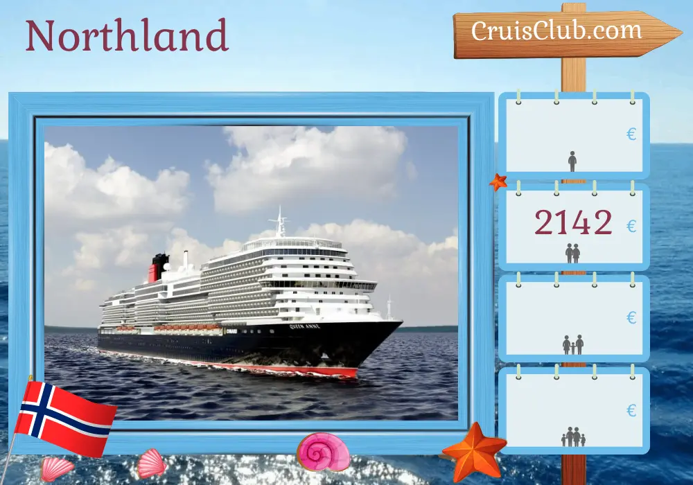 Cruise in the Northland from Southampton aboard Queen Anne ship with visits to Norway for 8 days