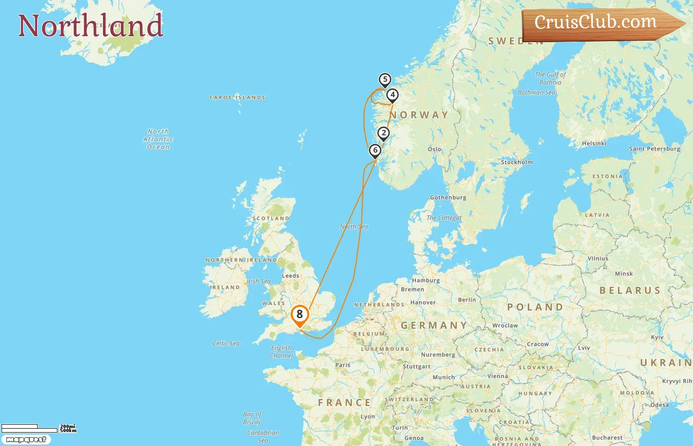 Cruise in the Northland from Southampton aboard Queen Anne ship with visits to Norway for 8 days