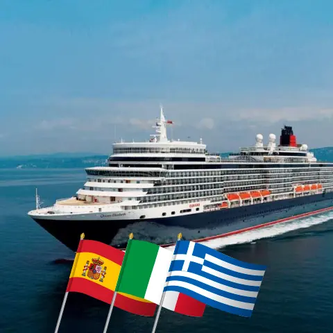 Kreuzfahrt im Mittelmeer von Barcelona nach Civitavecchia an Bord des Schiffes Queen Elizabeth mit Besuchen in Spanien, Italien, Griechenland und der Türkei für 15 Tage