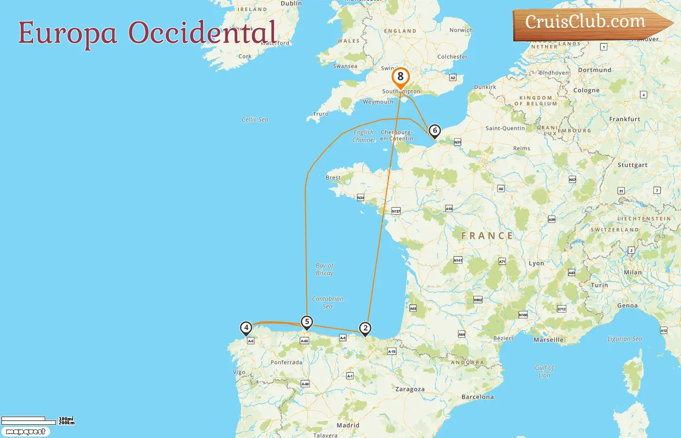 Crucero por Europa Occidental desde Southampton a bordo del barco Reina Ana con visitas a España y Francia durante 8 días