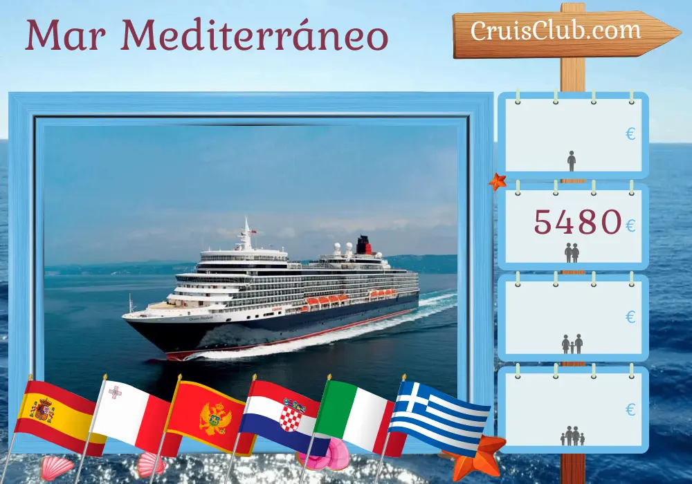 Crucero por el Mediterráneo de Barcelona a Civitavecchia a bordo del Queen Elizabeth con visitas a España, Malta, Montenegro, Croacia, Italia y Grecia durante 15 días
