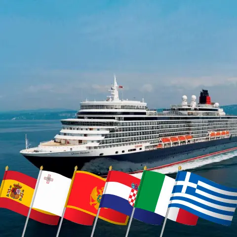 Crucero por el Mediterráneo de Barcelona a Civitavecchia a bordo del Queen Elizabeth con visitas a España, Malta, Montenegro, Croacia, Italia y Grecia durante 15 días