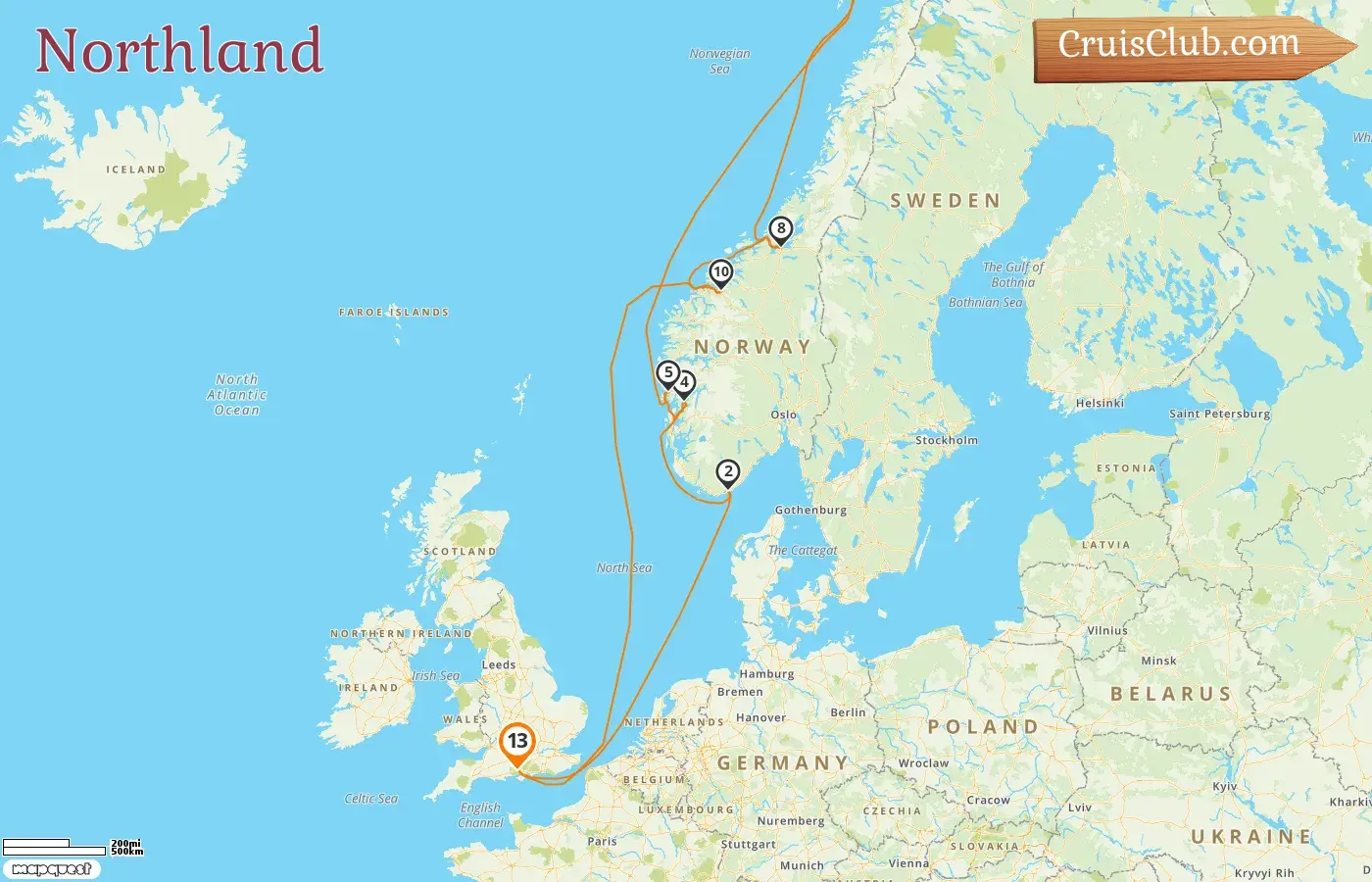 Cruise in the Northland from Southampton aboard Queen Victoria ship with visits to Norway for 13 days