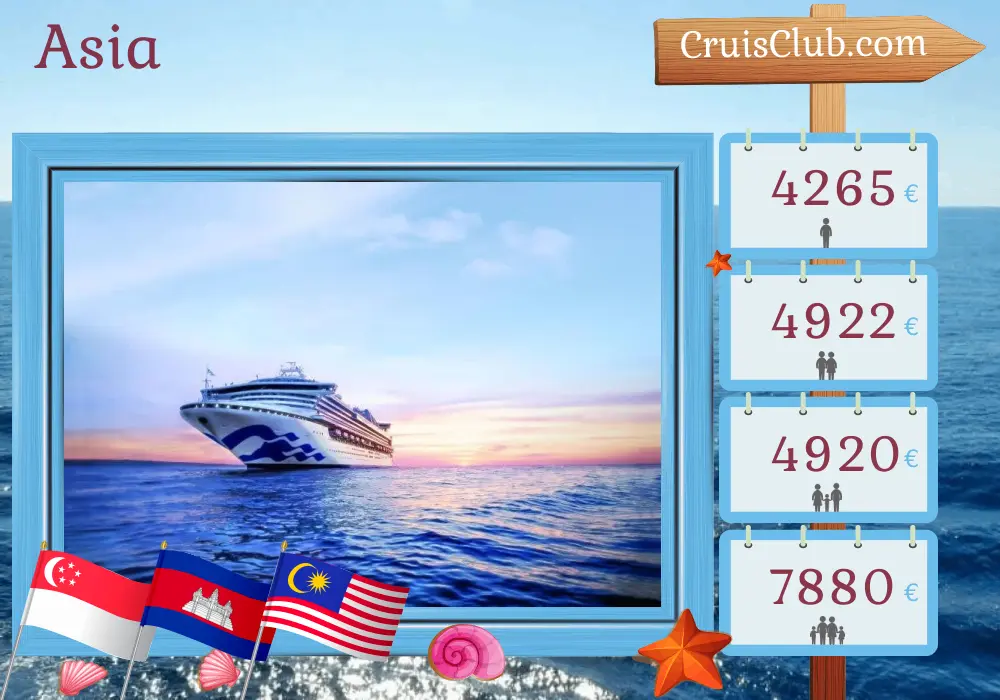 Cruise in the Asia from Singapore aboard Sapphire Princess ship with visits to Singapore, Viet Nam, Cambodia, Thailand, and Malaysia for 15 days