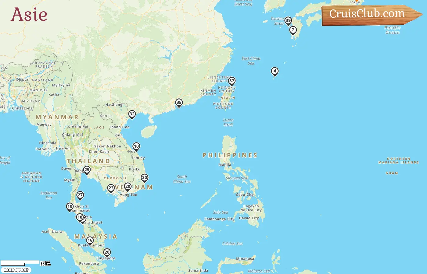 Croisière en Asie depuis Tokyo à bord du navire Sapphire Princess avec des visites au Japon, à Hong Kong, au Viet Nam, à Singapour, en Malaisie, en Thaïlande, au Cambodge et à Taïwan pour 43 jours