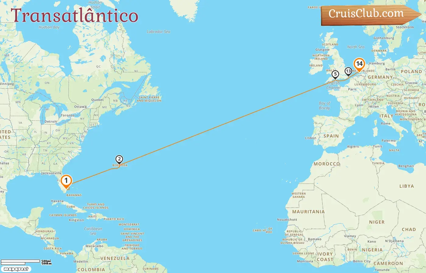 Cruzeiro no Transatlântico de Fort Lauderdale para Roterdã a bordo do navio Nieuw Statendam com visitas aos EUA e Bermudas por 14 dias