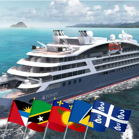 Croisière dans les Caraïbes orientales au départ de Fort-de-France à bord du navire Le Lapérouse avec escales à Saint-Christophe-et-Niévès, aux îles Vierges britanniques, à Saint-Barthélemy, en Guadeloupe, à Sainte-Lucie, à Saint-Vincent-et-les Grenadines et en Martinique pendant 13 jours