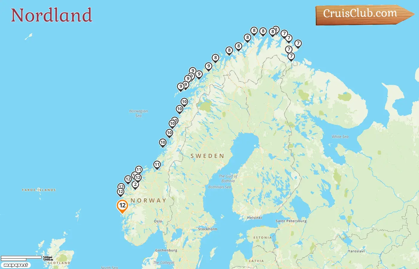 Crucero por el Norte desde las Montañas a bordo del barco Kong Harald con visitas a Noruega durante 12 días