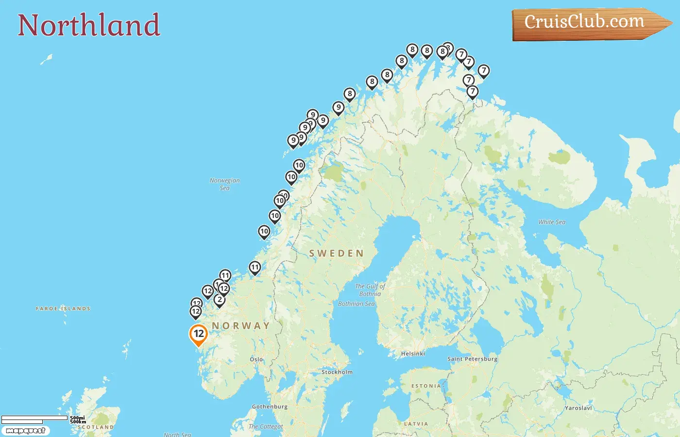 Cruise in the Northland from Mountains aboard Kong Harald ship with visits to Norway for 12 days