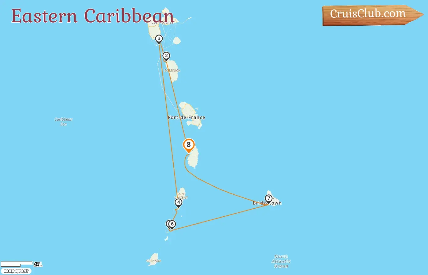 Cruise in the Eastern Caribbean from St. Lucia aboard Le Bougainville ship with visits to Saint Lucia, Dominica, Guadeloupe, Saint Vincent and the Grenadines, and Barbados for 8 days